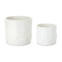 White Ceramic Farm Animal Planter Set
