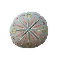 Hello Honey® 16" Round Cotton Embroidered Pillow with Snowflake & Beads