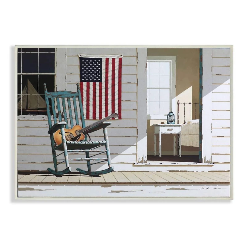 Stupell Industries Americana Porch Rocker with Guitar Wall Plaque