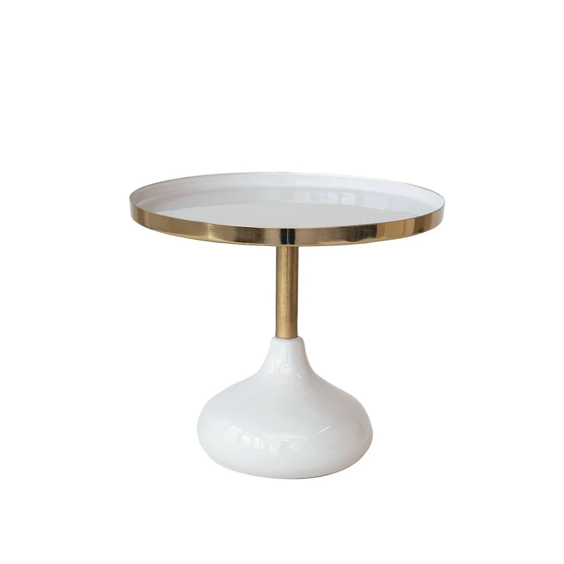 Hello Honey® 9.25" Cream Round Enameled Metal Pedestal