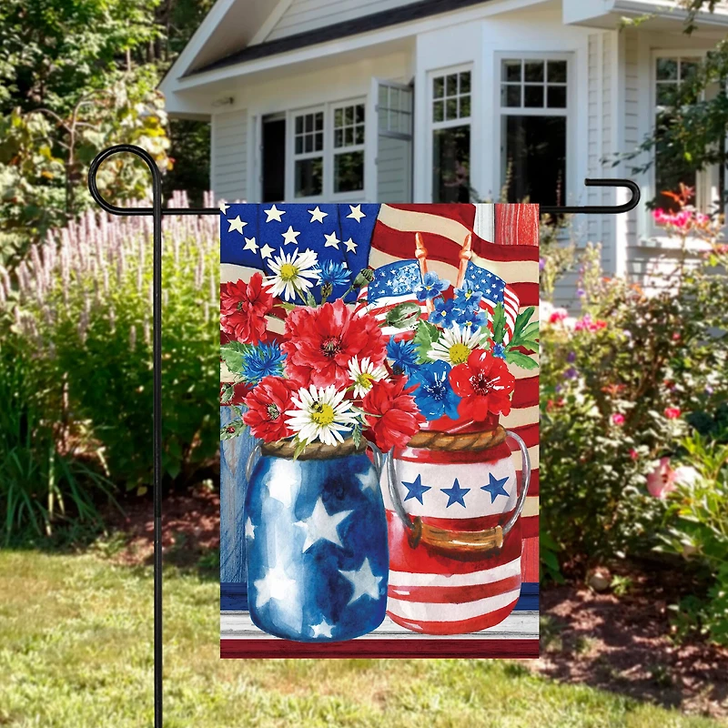 Patriotic Americana Floral Bouquet Outdoor Garden Flag, 12.5" x 18"
