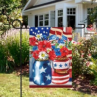 Patriotic Americana Floral Bouquet Outdoor Garden Flag, 12.5" x 18"