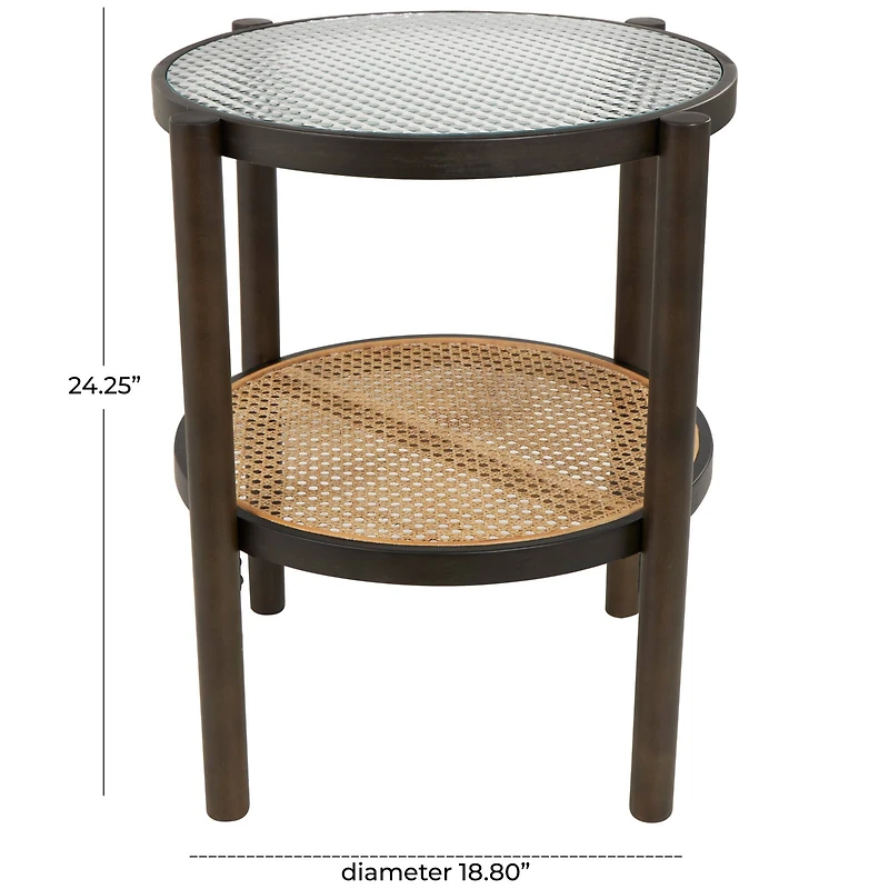 2ft. Brown Rattan Accent Table with Pressed Tempered Glass Top