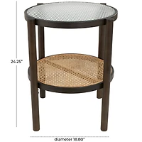 2ft. Brown Rattan Accent Table with Pressed Tempered Glass Top
