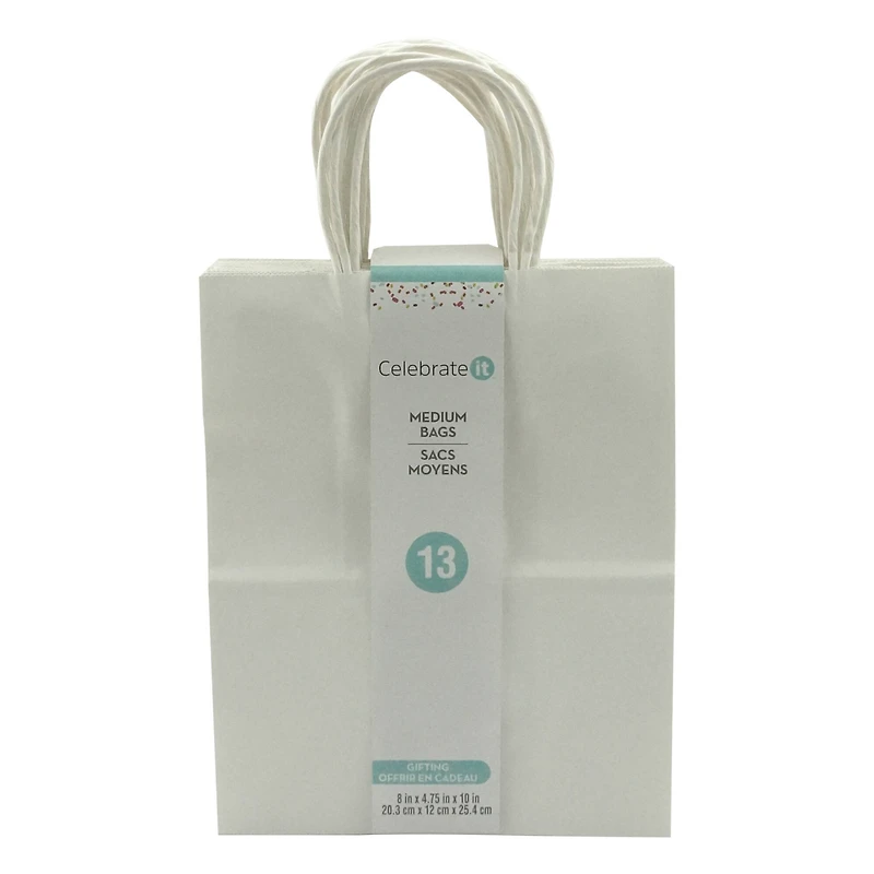 10 Packs: 13ct. (130 total) Medium White Paper Gift Bags by Celebrate It™