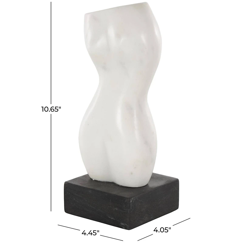 11" Marble Abstract Female Form Sculpture with Black Block Base