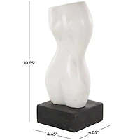 11" Marble Abstract Female Form Sculpture with Black Block Base