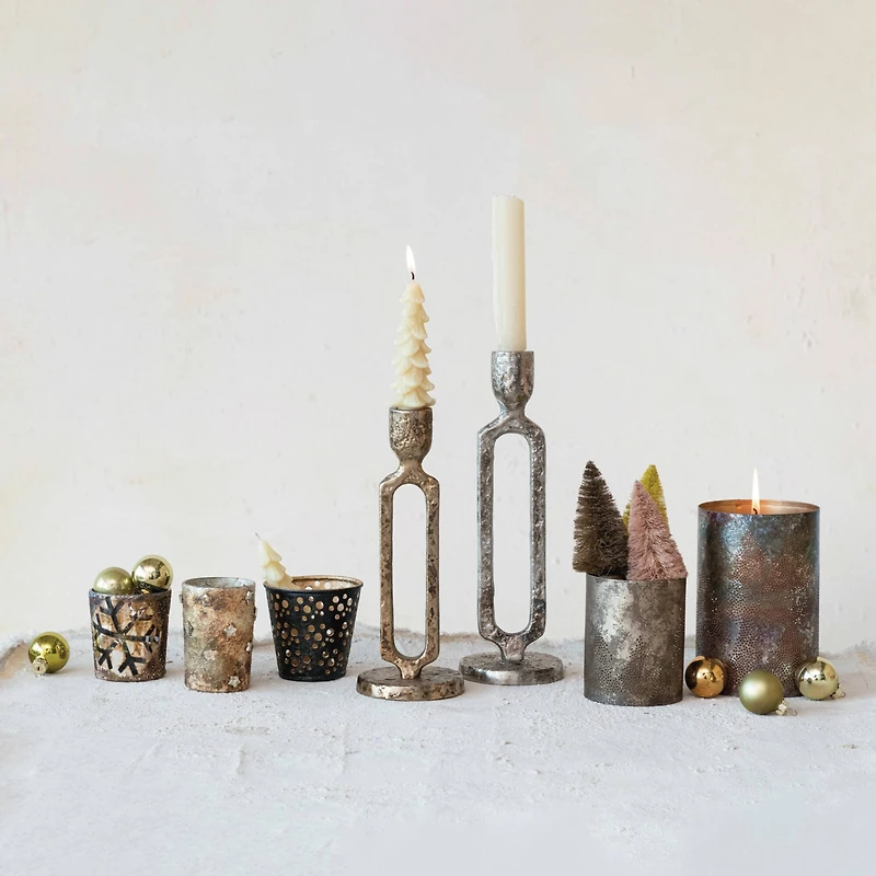 Hello Honey® 9.25" Oxidized Gold Finish Aluminum Taper Candleholder