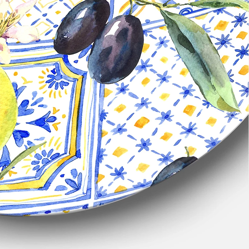 Designart - Lemon Ornament On Blue Geometrical Pattern III