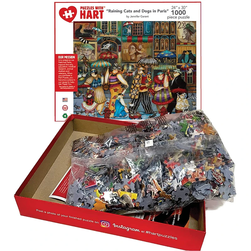 Hart Puzzles Raining Cats and Dogs in Paris by Jennifer Garant 1,000 Piece Jigsaw Puzzle