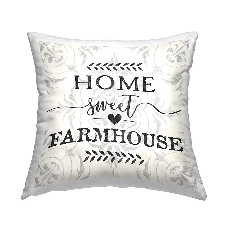 Stupell Industries Home Sweet Farmhouse Soft Sentiment Damask Pattern Throw Pillow 18" x 18"