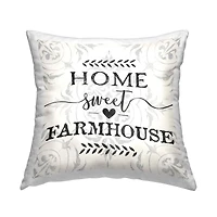 Stupell Industries Home Sweet Farmhouse Soft Sentiment Damask Pattern Throw Pillow 18" x 18"