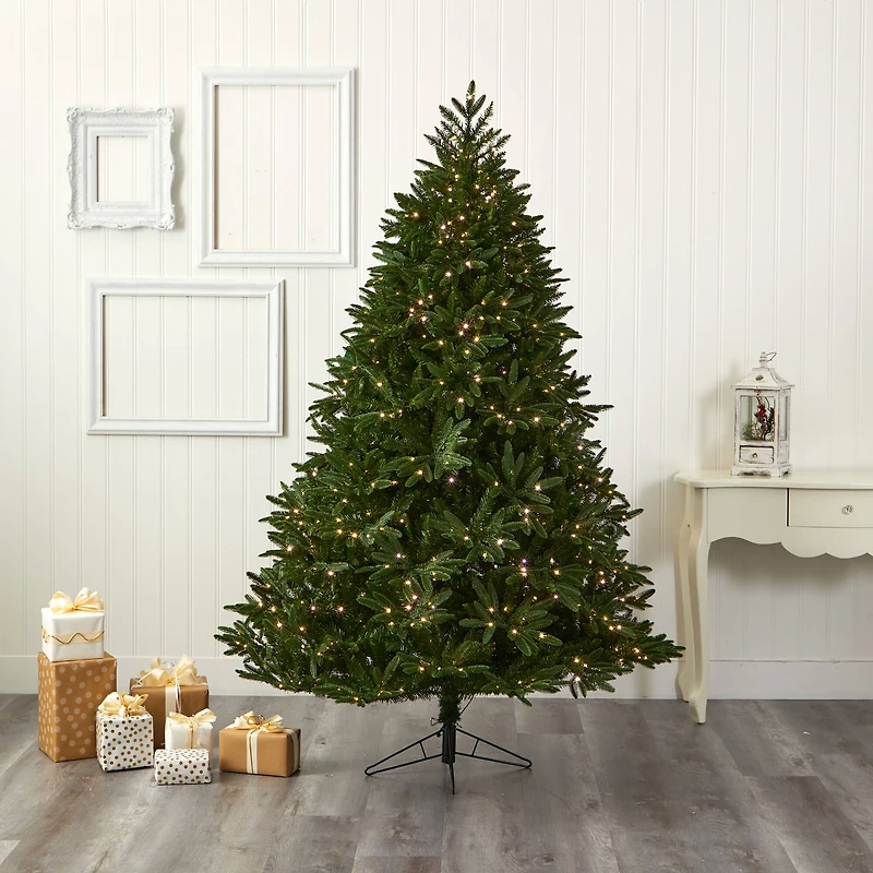 7ft. Pre-Lit Oregon Spruce Artificial Christmas Tree with Multifunction Warm White Microdot LED Lights with Instant Connect Technology