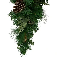 28" Unlit Mixed Pine, Pine Cones & Gold Glitter Teardrop Swag