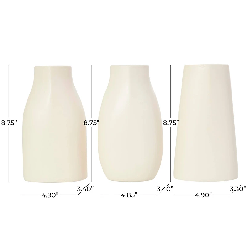 9" Cream Ceramic Minimalistic Vase Set
