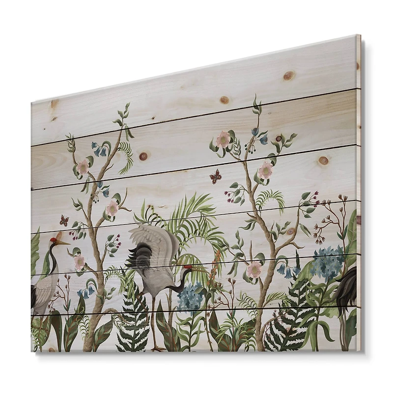 Designart - Border With Cranes & Peonies In Chinoiserie Style