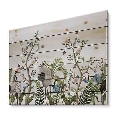 Designart - Border With Cranes & Peonies In Chinoiserie Style