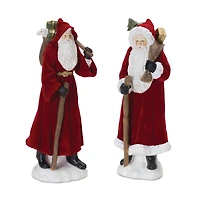 Flocked Santa Figurine with Hood & Staff Set