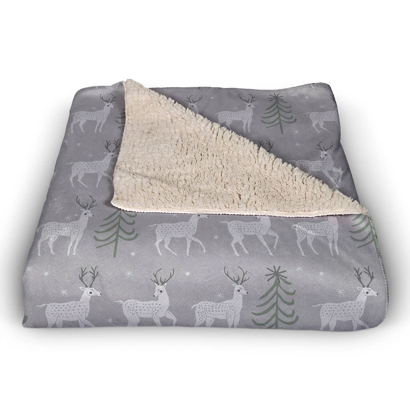 Deer and Tree Pattern 50x60 Sherpa Fleece Blanket