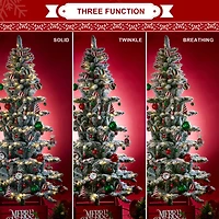 7.5ft. Pre-Lit Flocked Slim Spruce Artificial Christmas Tree, Warm White LED Lights