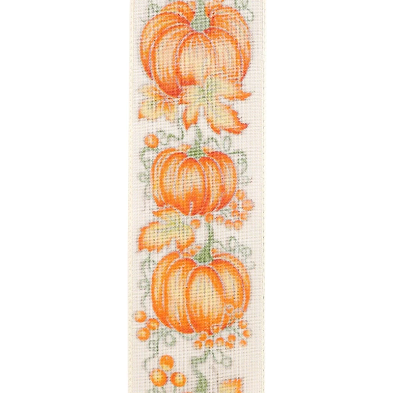 Reliant 2.5" x 10yd. Faux Linen Wired Pumpkin Row Ribbon