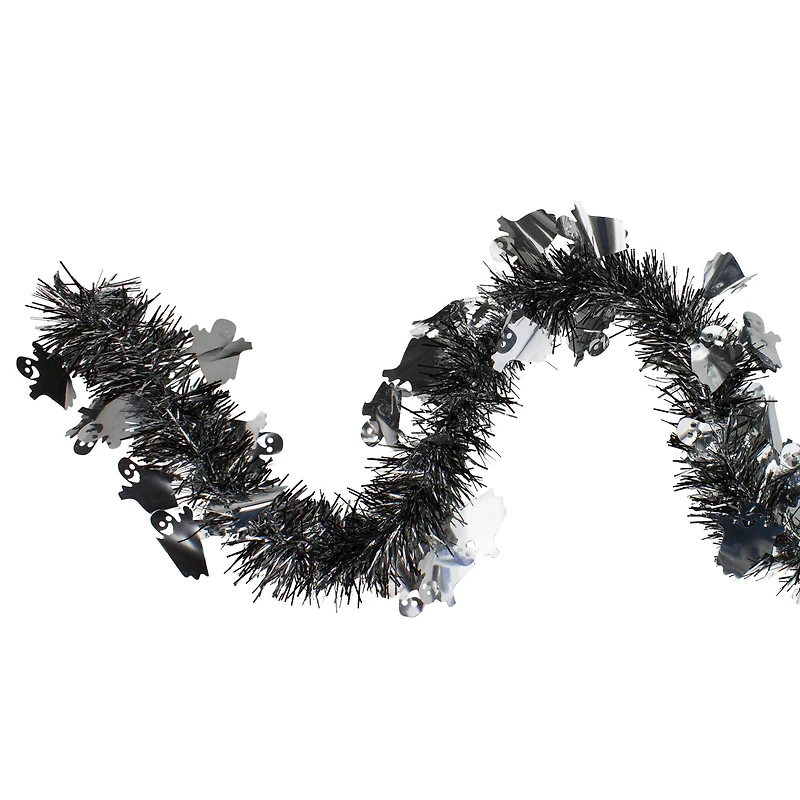 50ft. Black & Silver Ghosts Halloween Tinsel Garland