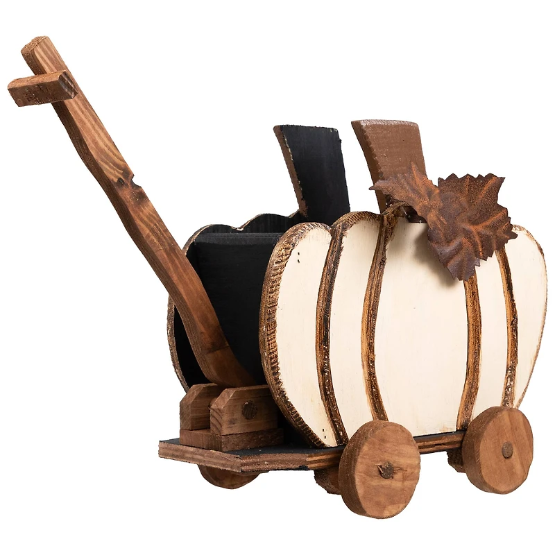 10.5" Fall Harvest Pumpkin Cart Tabletop Decoration