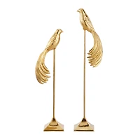 Set of 2 Gold Aluminum Eclectic Bird Sculpture, 32", 27"