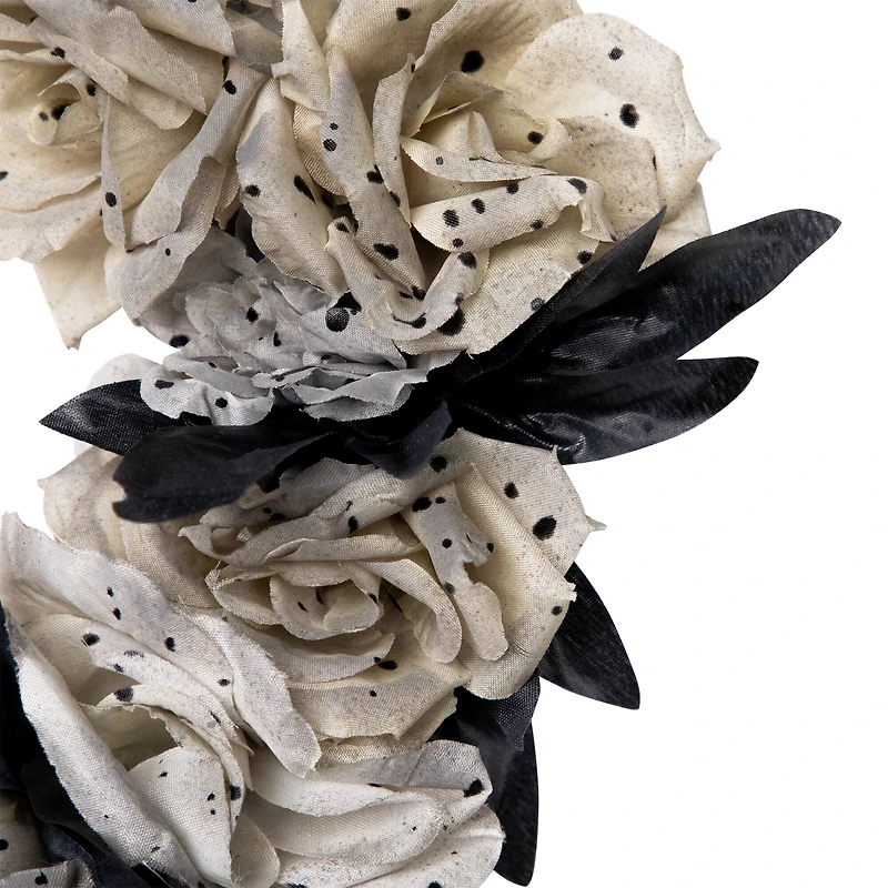 16" Double Skull & Gray Roses Halloween Wreath