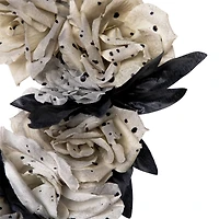 16" Double Skull & Gray Roses Halloween Wreath