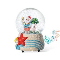 Glitzhome® 100mm Christmas Resin Musical Snowflakes Santa on Vacation Waterglobe
