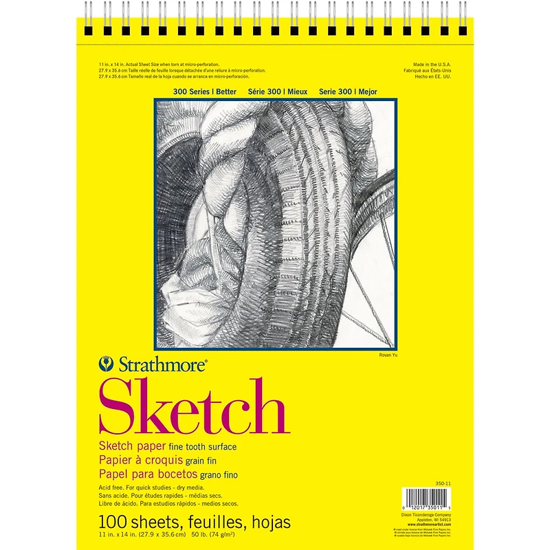 Strathmore Sketch Paper Pad, 300 Series, Spiral-Bound, 100 Sheets, Spiral-Bound