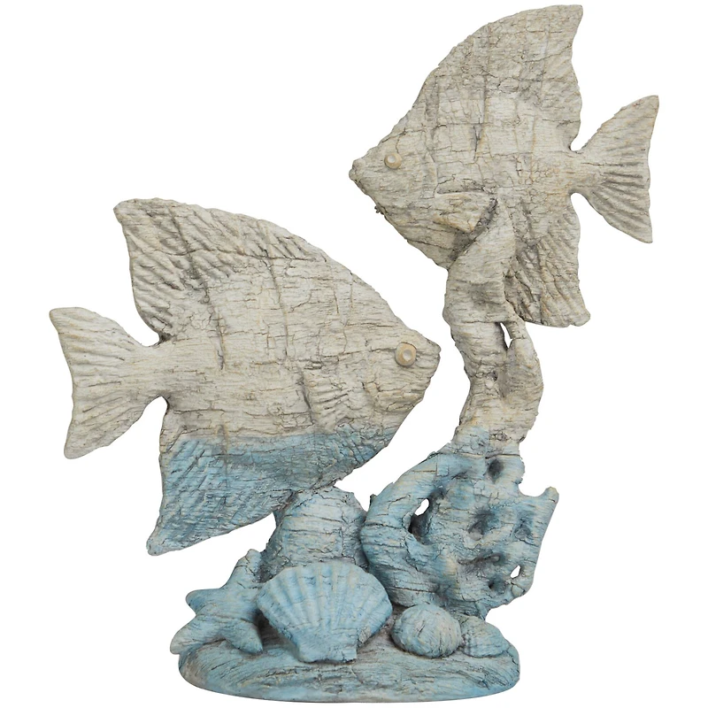 16" Light Blue Polystone Textured Ombre Fish Sculpture