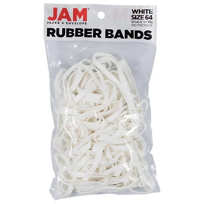 JAM Paper Size 64 White Rubber Bands, 100ct.