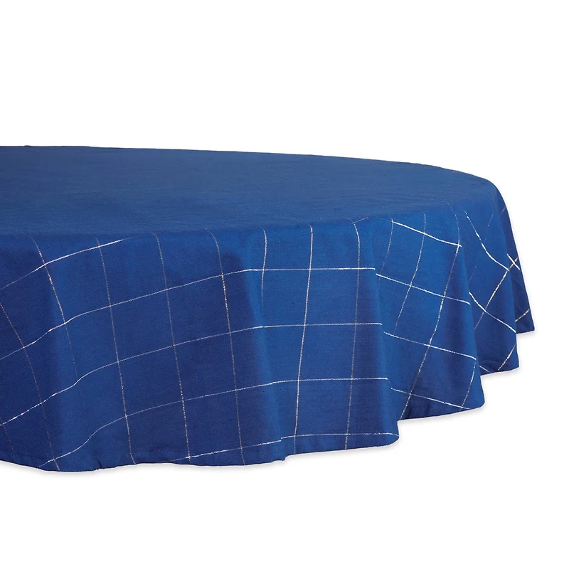 Blue Metallic Windowpane Tablecloth 70" Round
