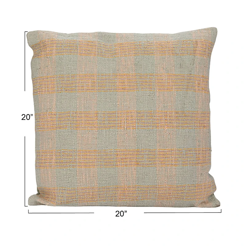 Hello Honey® 20" x 20" Tan & Pink Plaid Hand-Woven Cotton Pillow