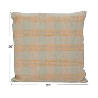Hello Honey® 20" x 20" Tan & Pink Plaid Hand-Woven Cotton Pillow