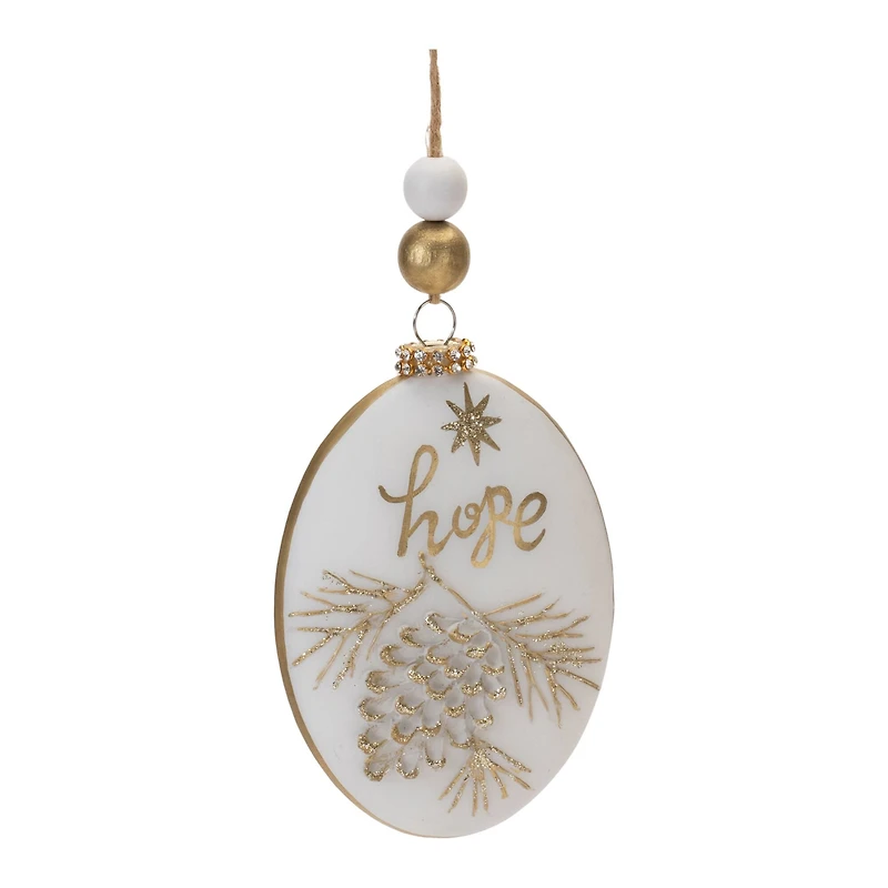 Hope & Joy Glittered Glass with Wood Beads Ornament Set