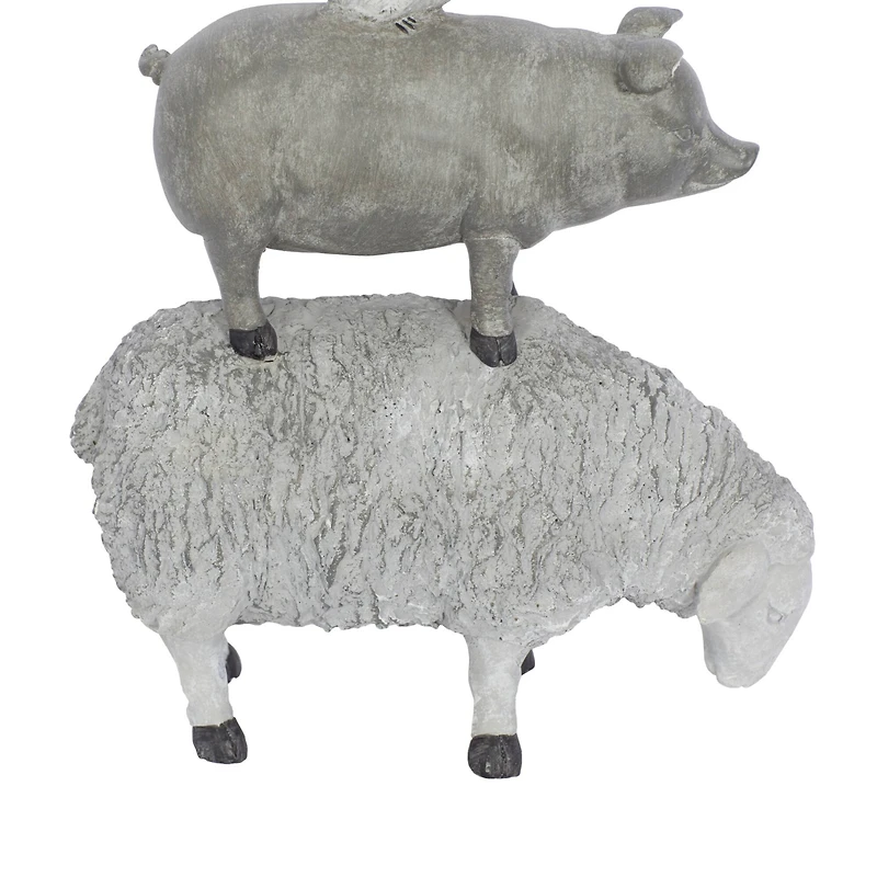 Grey Polystone Sculpture, Stacking Animals 12" x 9" x 4"