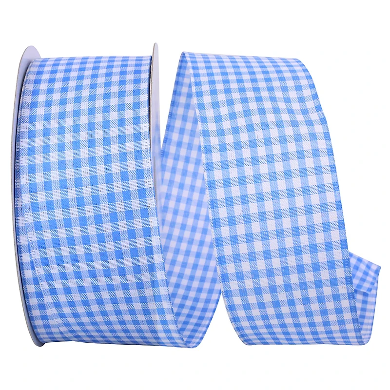 JAM Paper 2.5" x 10yd. Blue Gingham Wired Ribbon