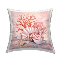 Stupell Industries Various Red Pink Seashells Coral Still Life Throw Pillow, 18" x 18"