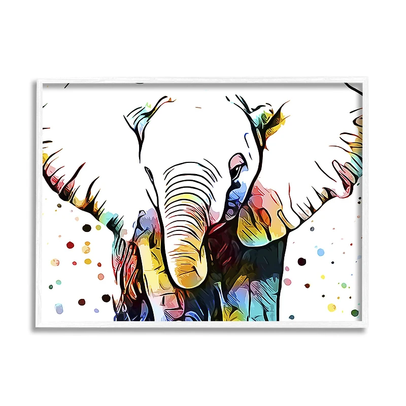 Stupell Industries Abstract Elephant Portrait Vibrant Pattern Expressive Polka Dots Framed Wall Art