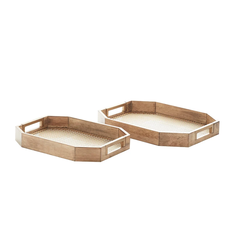 Light Brown Wood Traditional Tray Set