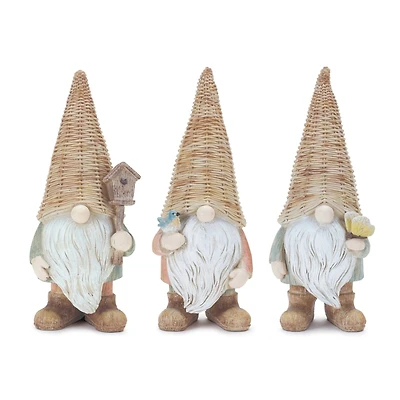 9" Wicker Gnome Figurine Set