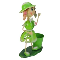 17" Lime Green Girl With Flower Spring Outdoor Planter