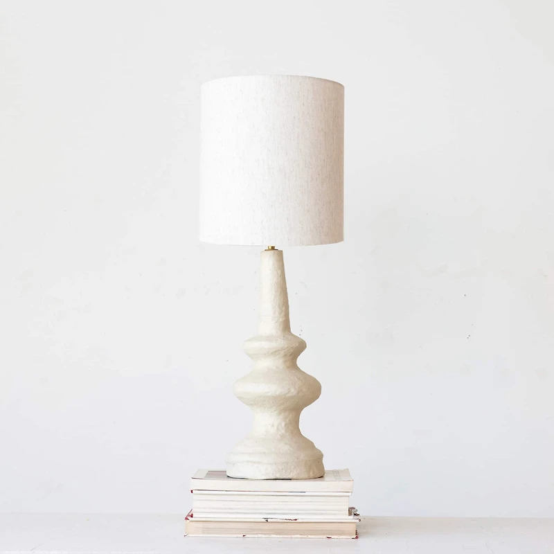 Hello Honey® 28" Natural Handmade Paper Mache Table Lamp with Cotton Shade
