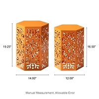 Glitzhome® Orange Floral Motif Hexagonal Garden Stool Set