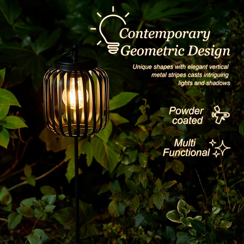 Glitzhome® 33" Black Metal Stripes Solar Powered Outdoor Lantern