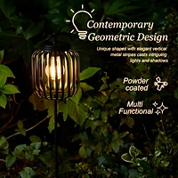 Glitzhome® 33" Black Metal Stripes Solar Powered Outdoor Lantern