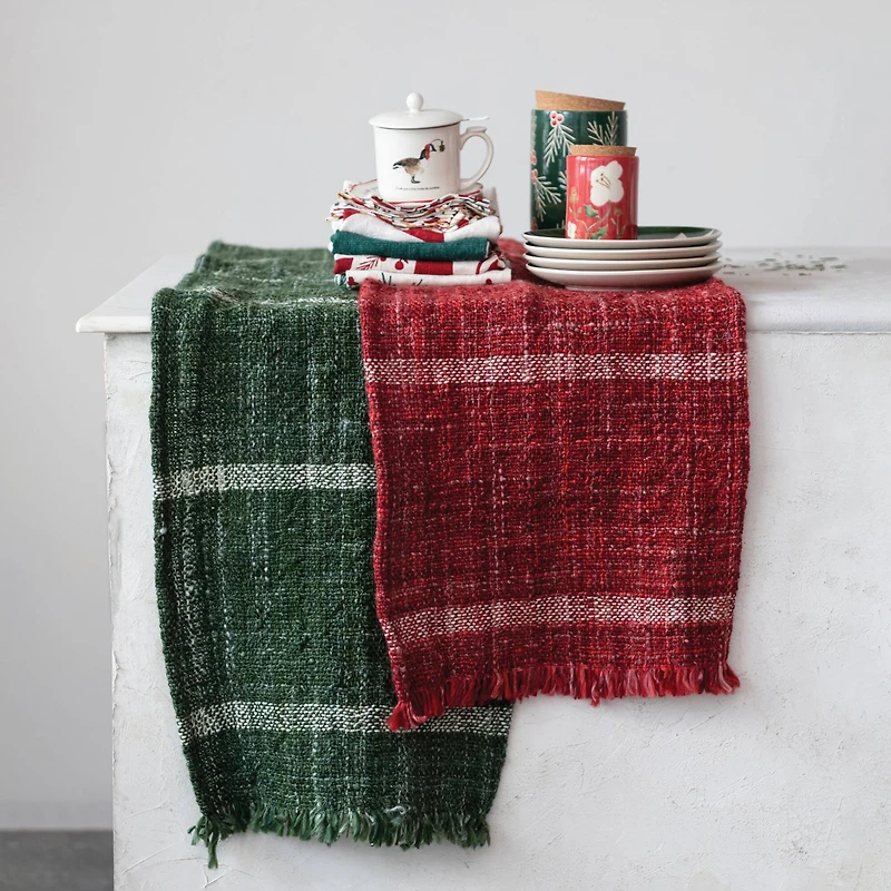 Hello Honey® 72" Red Woven Wool Table Runner with Stripes
